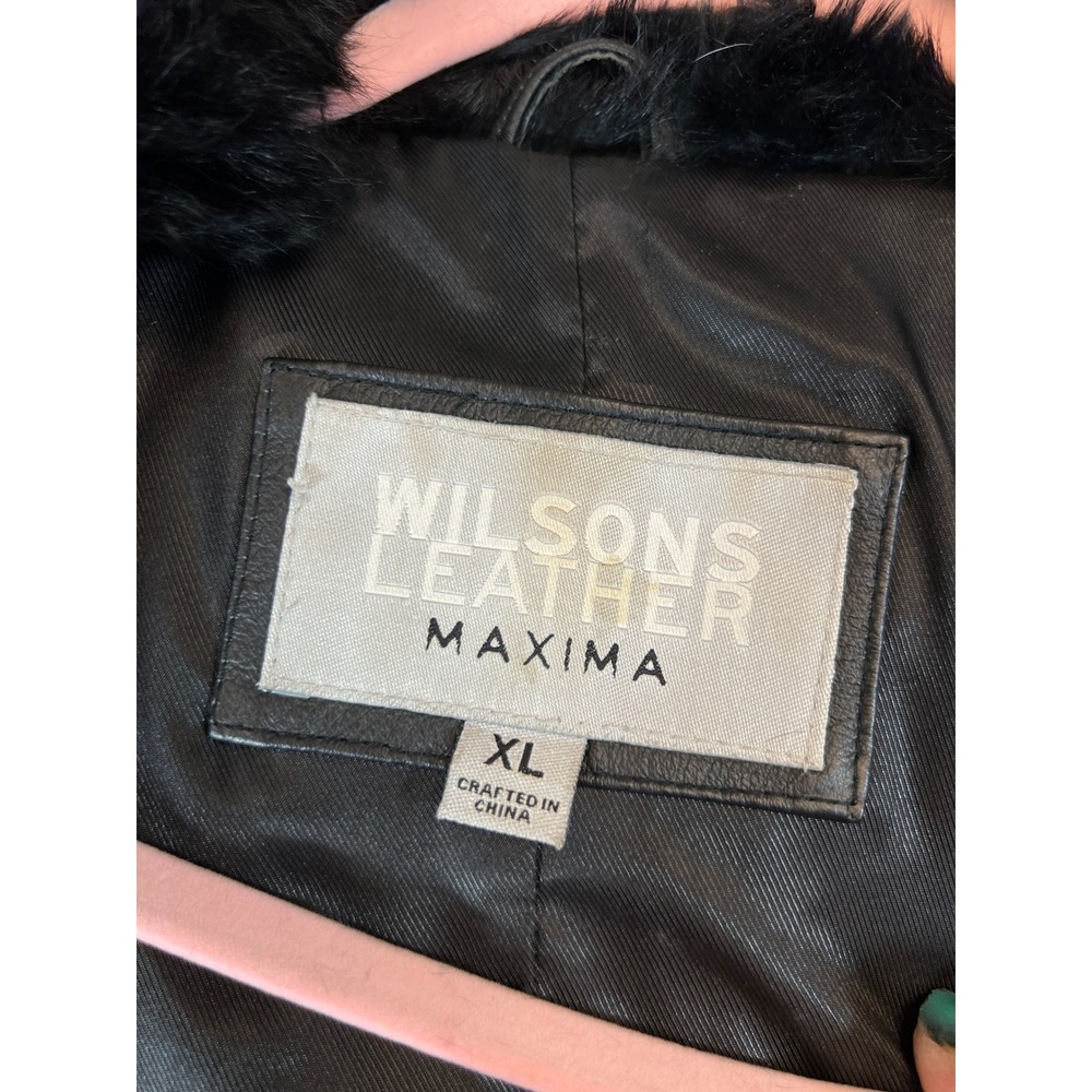 VTG Y2K Wilsons Leather Maxima Jacket Womens XL Black Genuine Rabbit Fur Angora - Picture 5 of 11